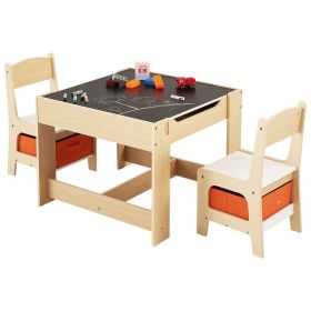 VEVOR Kids Table and 2 Chairs Set, Toddler Table and Chair Set with Storage Space under the Table, Cloth Storage Box under the Chairs