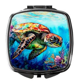 Loggerhead Sea Turtle Compact Mirror Decorative Travel Makeup Mirror for Women Girls Gifts Pocket Makeup Mirror Folding Handheld
