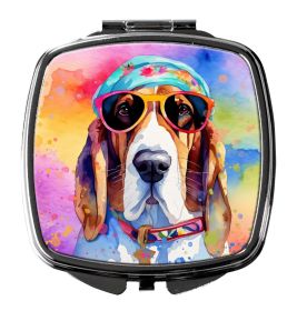 Basset Hound Hippie Dawg Compact Mirror Decorative Travel Makeup Mirror for Women Girls Gifts Pocket Makeup Mirror Folding Handheld