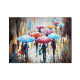 Woman With Umbrella On Rainy Day Canvas Oil Paintings Abstract Wall Art Decorative Picture For Living Room Decor No Frame (size: 60X90cm)