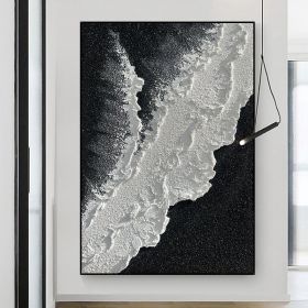 Modern Abstract handpainted large size wholesale prodcut ocean seaside thick grey and black Oil painting Simple Design Wall Art (size: 90X120cm)