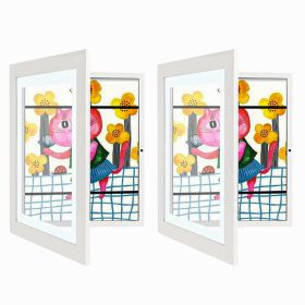 Kids Art Frame Front Opening Wooden Frame Artwork Display Storage Frame Picture Frame Wall Display for Photo Art Projects Picture Children Drawin (Color: White, size: A3)