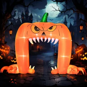 12FT Halloween Inflatables Decoration Giant Ghost With 3-Colored Flame Rotation LED Light Spooky Halloween Decorations Outdoor Blow Up Yard Decor (Option: PumpkinFaceArchway)